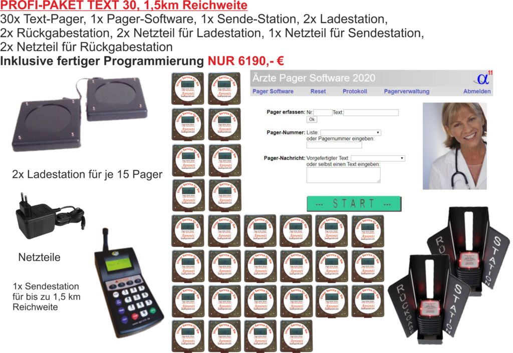 PROFIPakete PatientenPager mit TextAnzeige und PagerSoftware